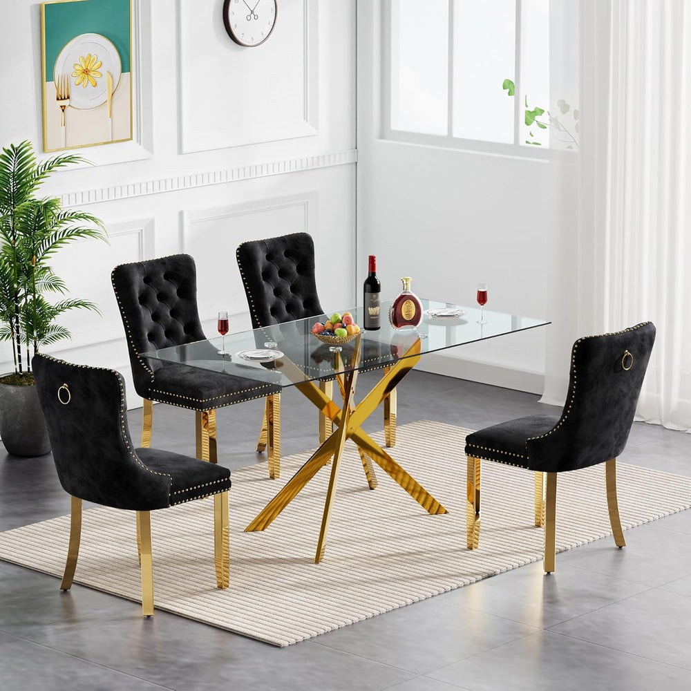Gold Glass Dining Table for 4 Modern 51.2" Rectangular Kitchen Dining Ro...