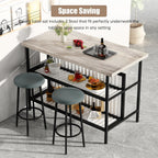 AWQM Kitchen Island with Seating & Storage, Bar Table and Chair Set, Grey | Modern Bar Table and Chairs Set for 2, Faux Marble Island Table, with 2 Chair, For Small Space, Apartment, Home Bar