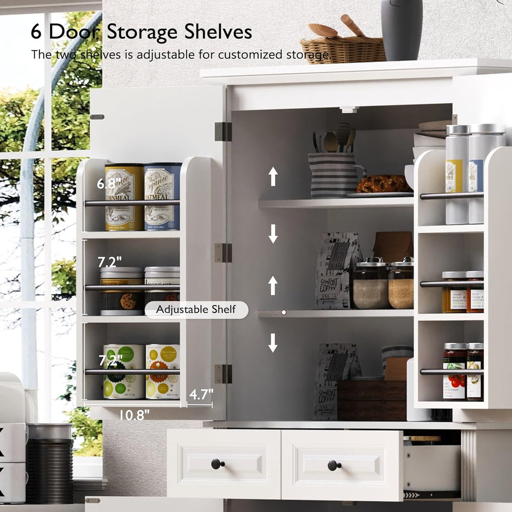 Kitchen Tall Pantry with 3 Pull Out Cabinet Organizers, Farmhouse Freestandin...