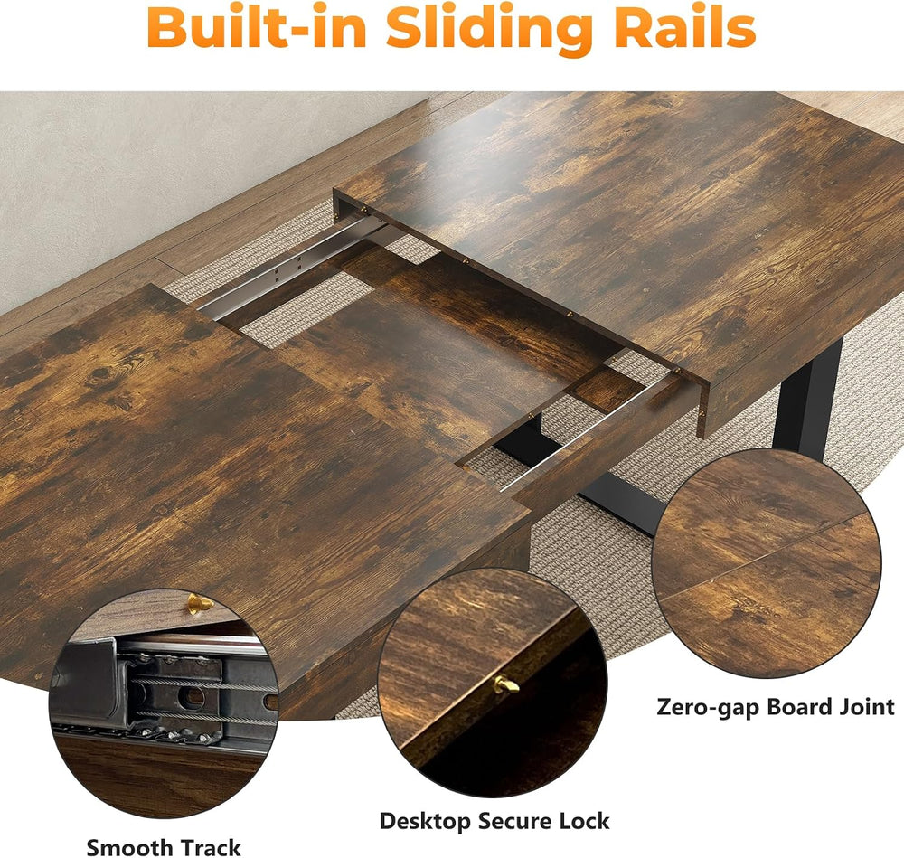 Zevemomo 63"-78.7" Rectangular Extendable Dining Table, 6-8 Extenda...