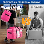 TAILI 2 Pack Pink Extra Large Moving Bags, Heavy Duty Totes with Visible Window, Wrap Around Handles, Space-Saving Storage, Alternative to Moving Boxes