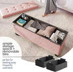 STORAGEBUD Storage Ottoman Bench with Bins, 43-in Storage Bench for Bedroom End of Bed, Folding Foot Rest Ottoman for Living Room Max 660lbs, Faux Leather Ottomans, Pink