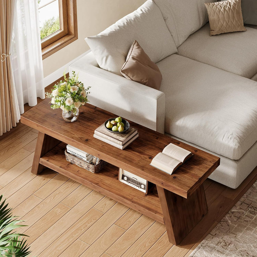 Solid Wood Entryway Bench, 2-Tier Wooden Storage Bench, Farmhouse Indoor Shoe...