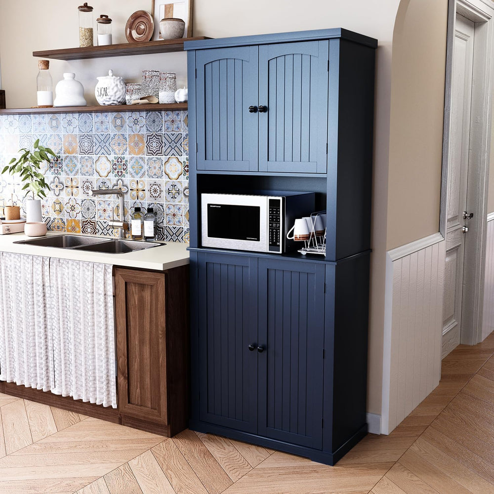 HLR 72" Freestanding Beadboard Pantry Cabinet with Microwave Shelf | Mul...