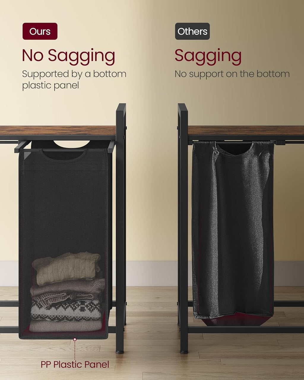 VASAGLE Laundry Hamper, Laundry Basket, Laundry Sorter with 4 Pull-Out and Removable Bags, Shelf, Metal Frame, 4 x 10.6 Gallons (40 L), 45.7 x 13 x 28.4 Inches, Ink Black and Rustic Brown UBLH401B01