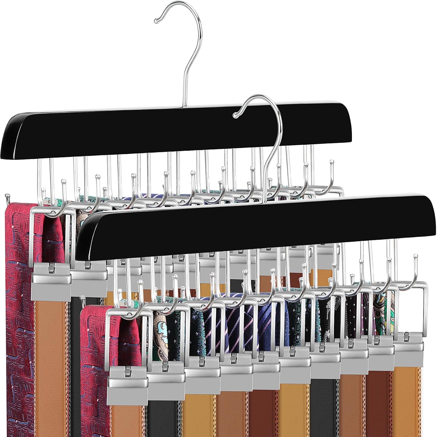 TOPIA HANGER 40 Hooks Belt Tie Hanger Space Saving for Closet, 2 IN 1 Belt Ties Racks Max 60 Belts with 60 Ties Capacity, Curved with Flat Hooks for Belts,Ties,Bras,Closet Organizers and Storage CT70B