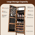 Giantex Standing Jewelry Armoire with Lighted Full Length Mirror, Lockable Jewelry Cabinet Organizer with 20 LED Lights, Adjustable Tilt, Large Storage for Earrings, Rings, Necklaces, Rustic Brown