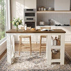Tribesigns 62" Kitchen Island with Storage, Stationary Island Table | 2-Tier Open Storage Shelves, X-Frame Structure, Counter Height Table for Kitchen, Dining Room, Rustic Brown & White