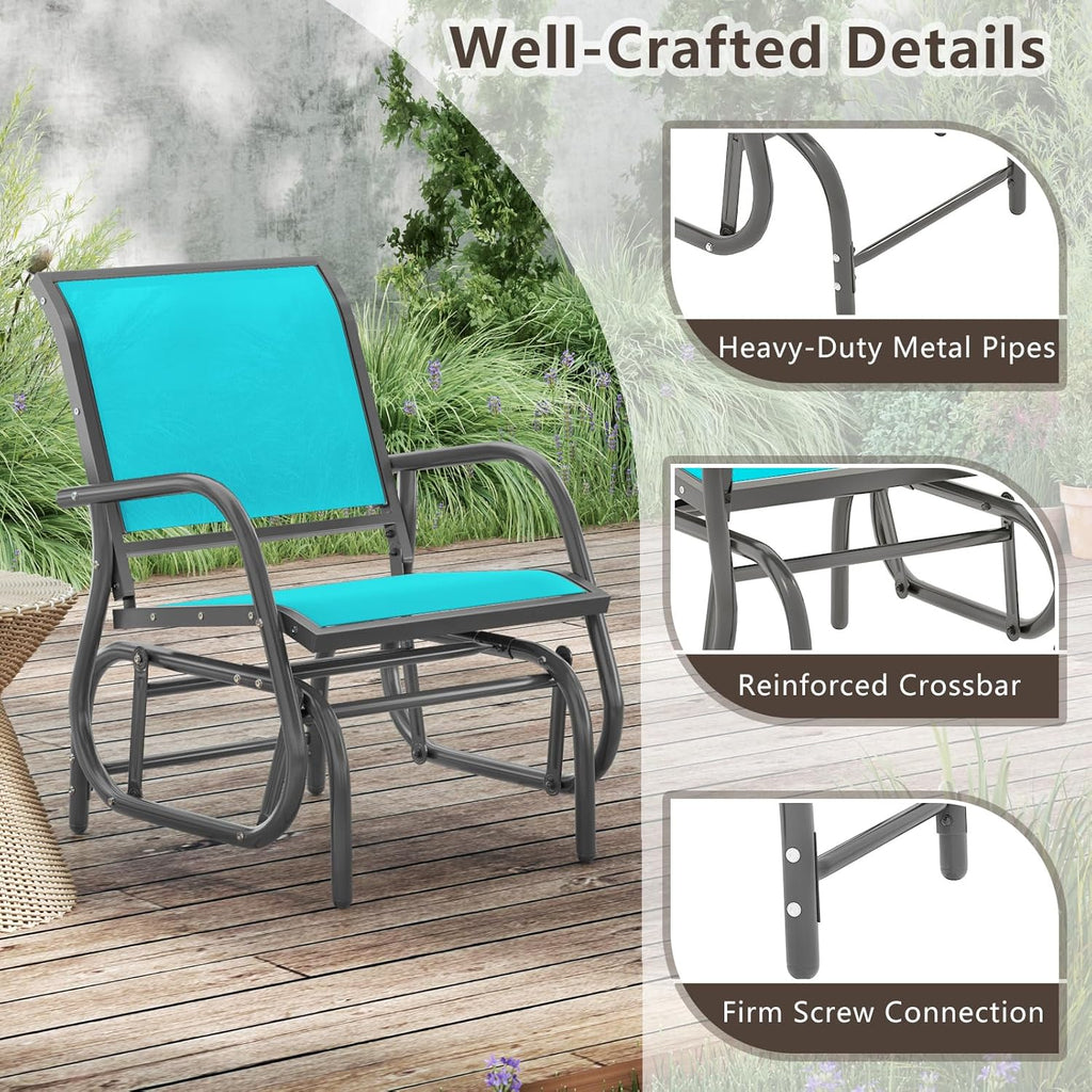 Giantex Swing Glider Chair W/Study Metal Frame Comfortable Patio Chair Love-Seat for Garden, Porch, Backyard, Poolside, Lawn Outdoor Rocking Chair (2, Turquoise)