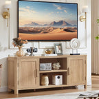 Farmhouse 55" Entertainment Center, Natural Oak Tv Stand with Adjustable Shelves & 2 Door Storage,Wood Media Console Cabinet for TVs Up to 65 inches, Rustic Tv Stands for Living Room,Bedroom