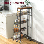 Honest Slim Storage Cart 4-Tier Slim Rolling Cart with Metal Frame and Wooden Top, 6.3 Inches, Storage Cart for Kitchen, Dining Room, Living Room, Bathroom, Home Office, Rustic Brown and Black