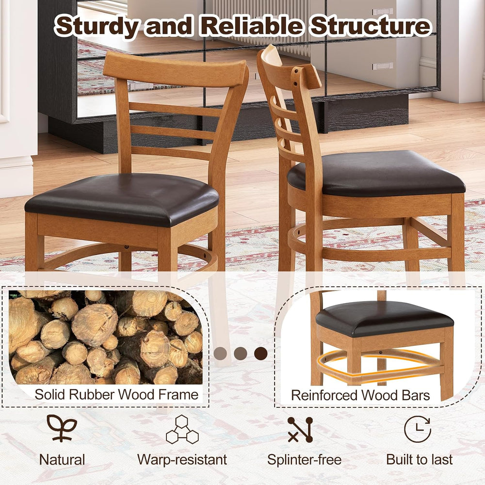 KOTEK Wooden Dining Chairs Set of 2, Solid Rubber Wood Kitchen Chairs with PU...