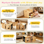 Brobear Weaning Table and Chair Set for 3-Layer Adjustable, Storage Drawer | for Ages 1-3,Blackboard, Storage Hooks, Puzzle Storage Boards, Natural Wood,CPC Certification, for Dining, Painting, Reading