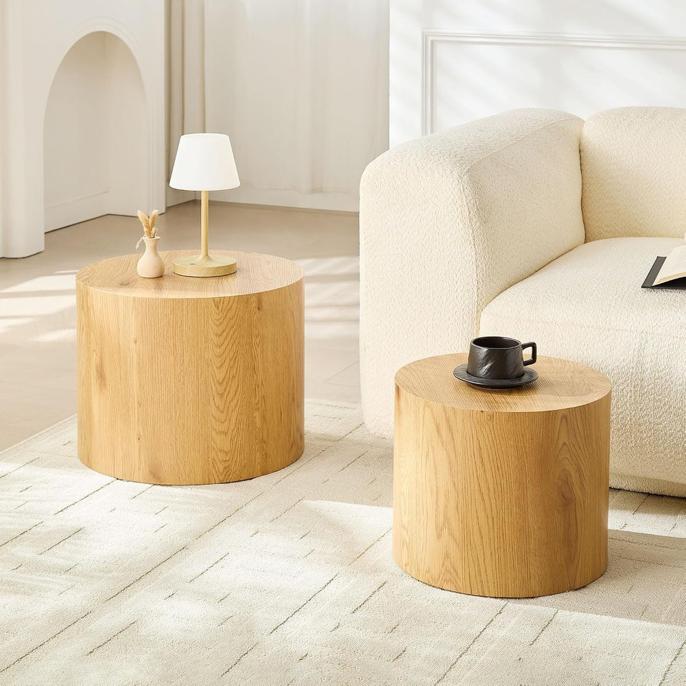 WILLIAMSPACE Nesting Coffee Table Set of 2, Round Wooden Coffee Tables Modern...