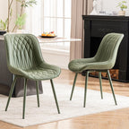YOUNIKE Dining Chairs Set of 2 Kitchen & Dining Room Chairs Modern Green | Faux leather waterproof, comfortable accent side chairs with upholstered back and metal legs, easy to clean assemble; 300lb