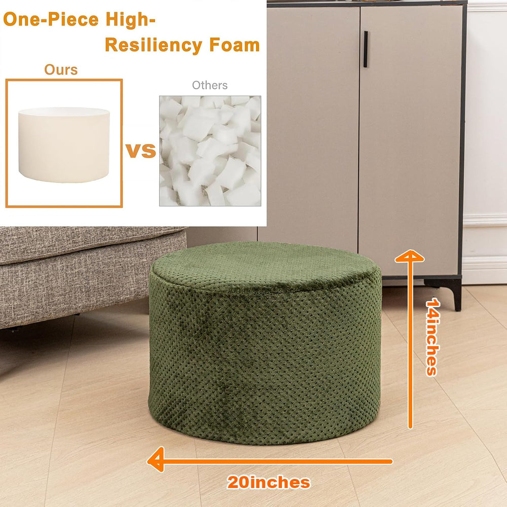 Poofieotto 20"x14" Round Foam Stuffed Pouf Ottoman - Modern Floor F...
