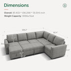 HONBAY Modular Sectional Sleeper Sofa with Pull Out Bed, Chenille Sectional Couch with Storage Seats Ottoman, U Shaped Couches for Living Room, Warm Grey