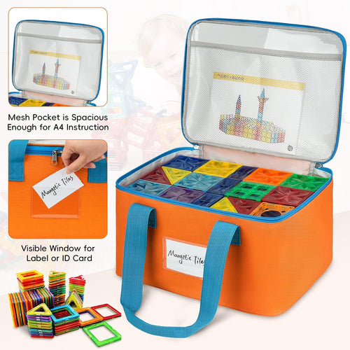 4 Packs Magnetic Tiles Storage Bags,Magnetic Tiles Storage Bin,Toy Organizer Case with Mesh Pocket and Tag Pocket for Magnet Building Tiles,Board Game,Puzzle and Lego Bricks