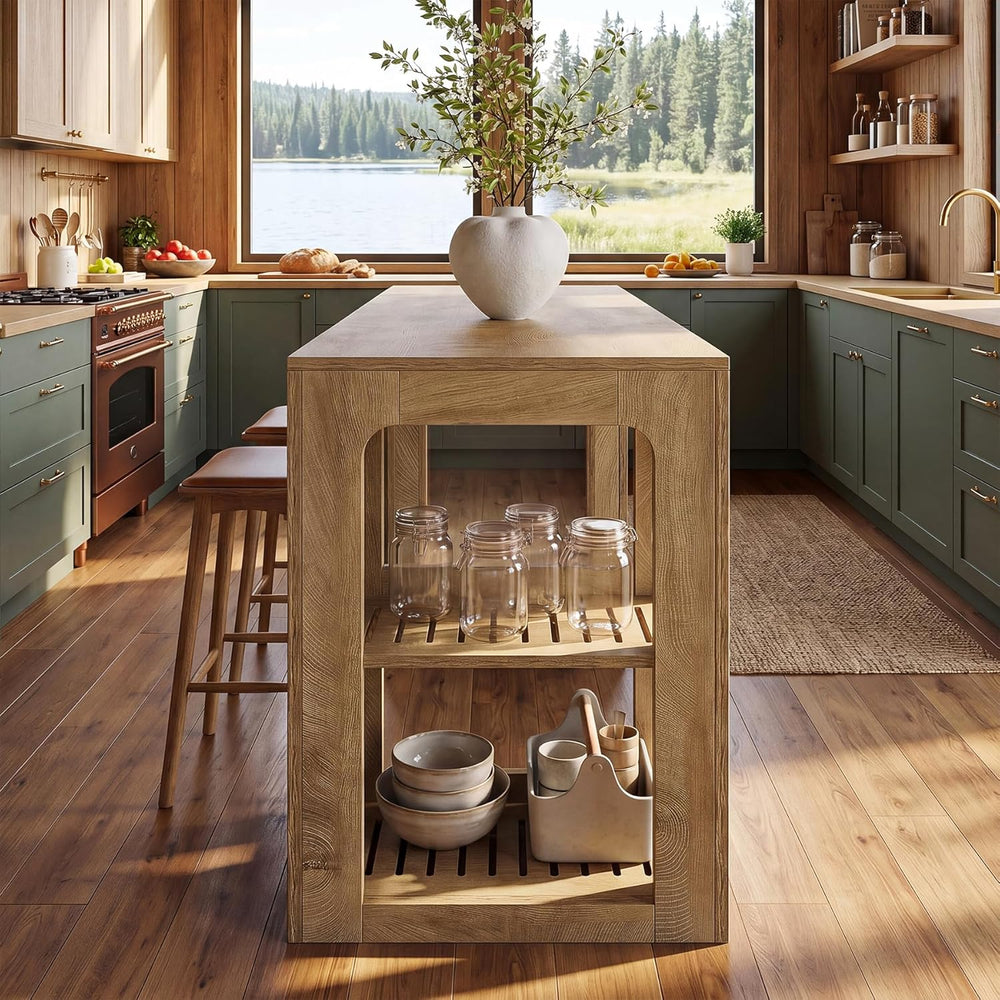 Tribesigns 63'' Long Kitchen Island with Storage, Wooden Counter Heig...