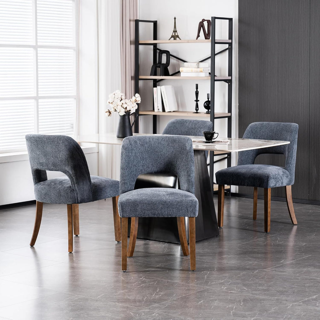 VKNOW Wooden Dining Chairs Set of 4, Modern Fabric Upholstered Dining Room Chair Kitchen Chairs, Farmhouse Dinner Chair for Kitchen Dining Room, Navy