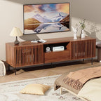 HOMMPA 70 Inch TV Stand for TVs Up to 80'', Mid Century TV Stand with Slatted Door Design, Modern Media Console with Storage Cabinet & Drawer, Entertainment Center for Livingroom, Walnut