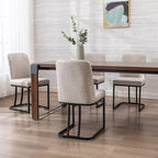 Grey PU Leather Dining Chairs Set of 2 Mid Century Modern Comfortable Dining Room Chair with Curved Backrest, Upholstered Kitchen Side Chairs with Black Metal Legs