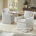 Upholstered Dining Chairs with Casters, No Assembly Modern Accent Armchair with Rollers for Dining Room, Bedroom, Living Room, Reading Room, Already Assembled, Ivory, 1 Box