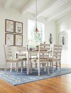 Signature Design by Ashley Skempton Cottage Dining 7 Piece Set – Rectangular Table & 6 Upholstered Chairs | Coastal Chic Meets Farmhouse, Whitewash