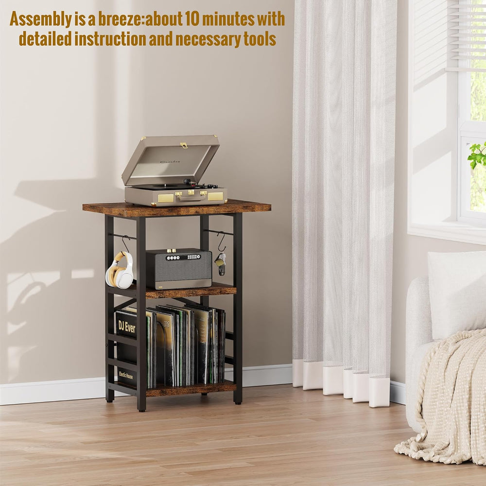YAKANJ Record Player Stand with Extended Desktop,Large Record Player Table wi...