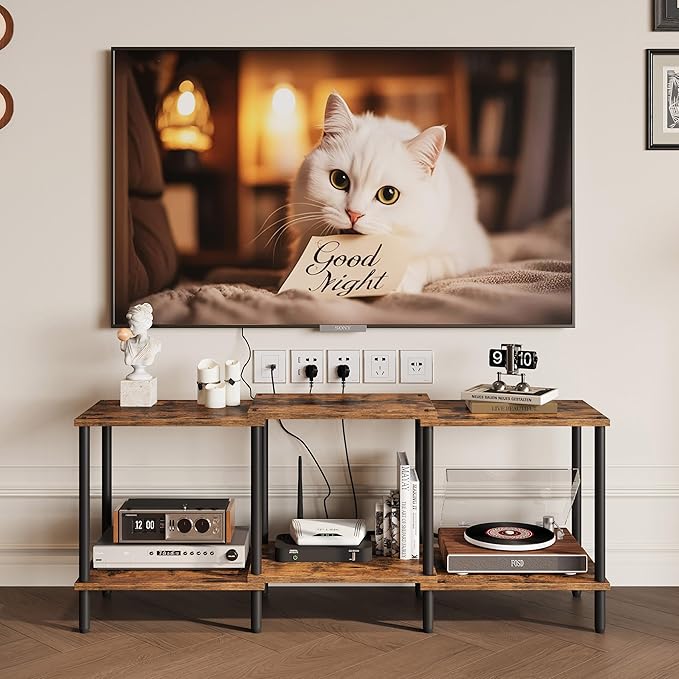 TV Stand, Entertainment Center, Industrial TV Media Console Table with Open Storage Shelves, 2 Tier TV Cabinet for Living Room, Bedroom