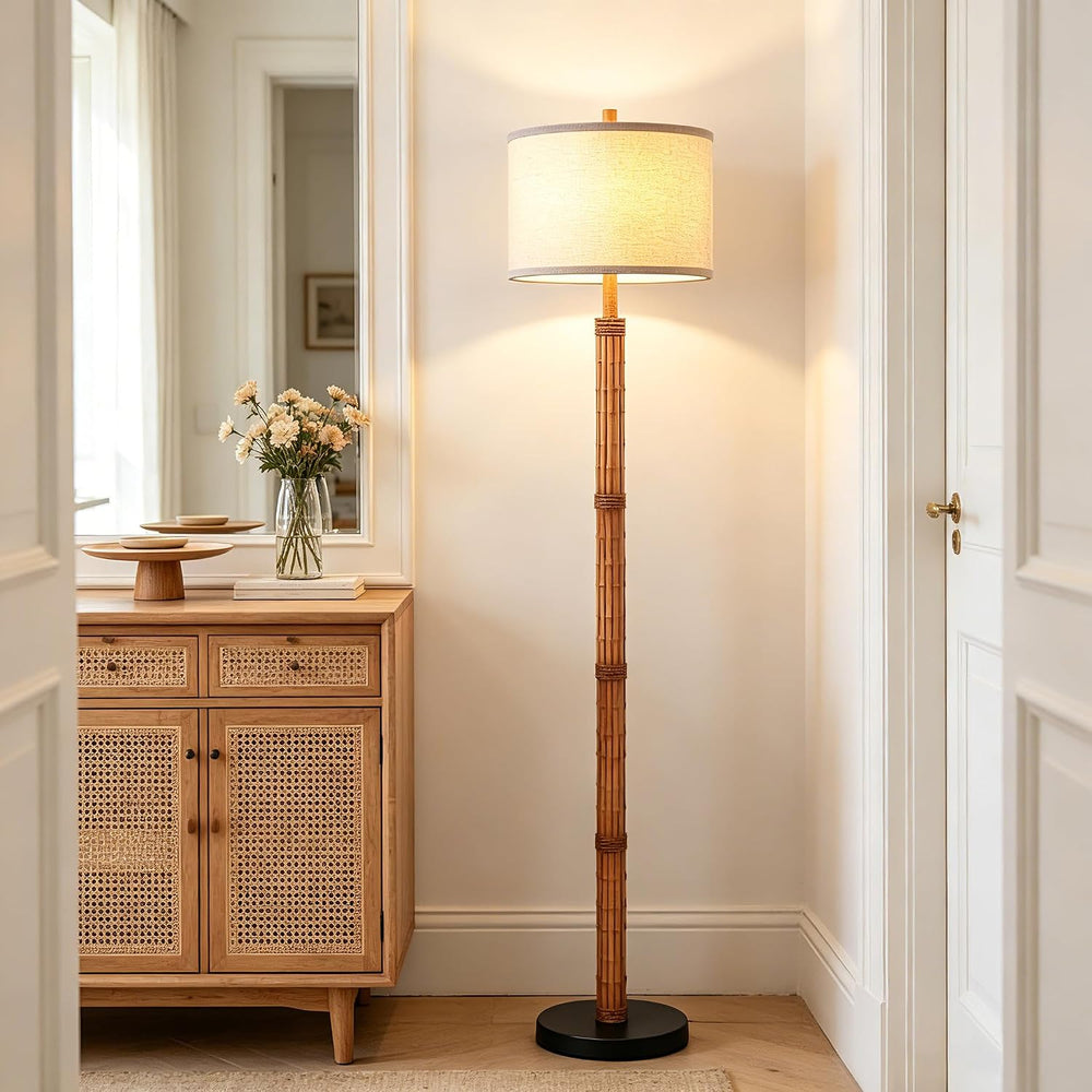 AIEAMPDO 63'' Rustic Floor Lamp for Living Room with Resin Faux Bambo...