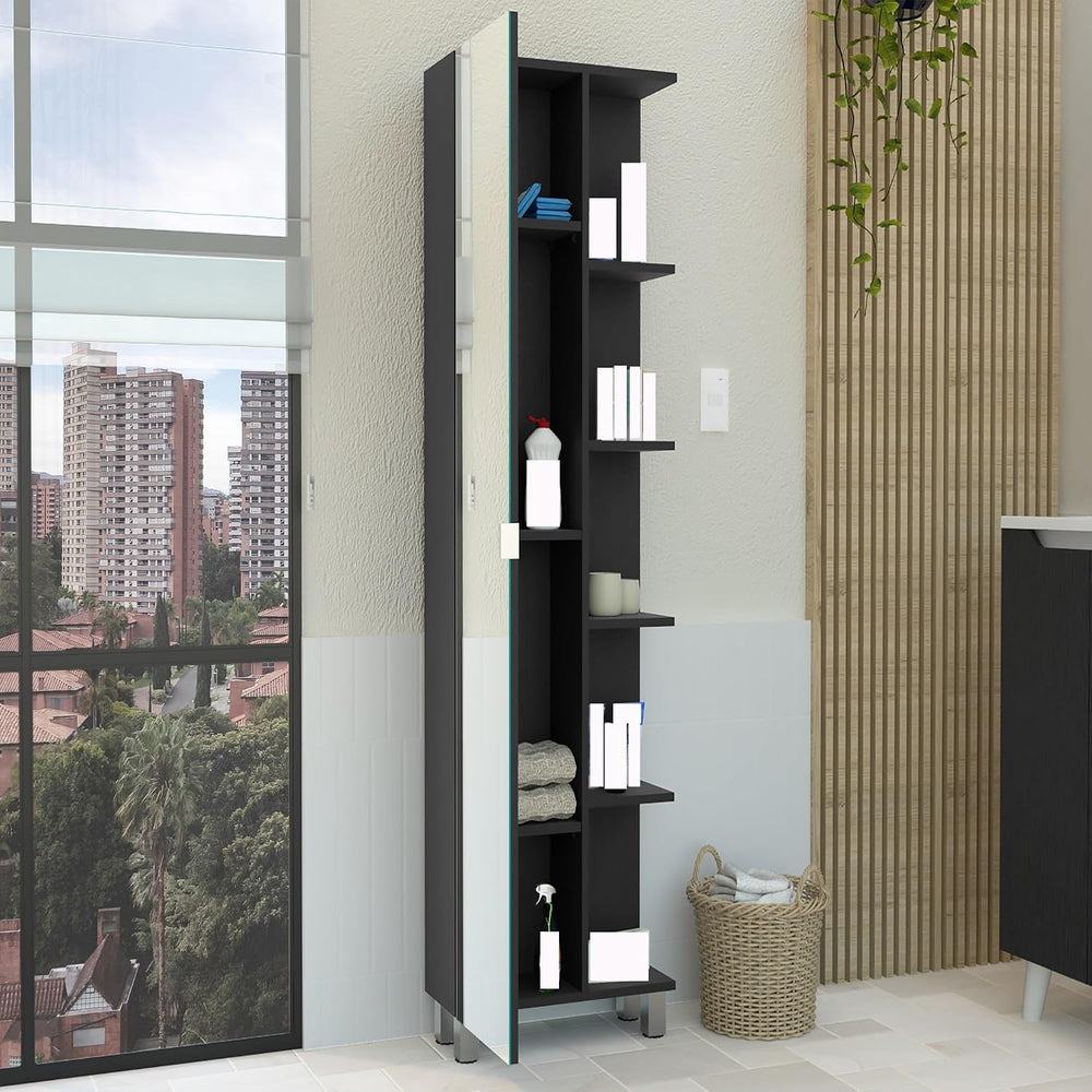 Modern Single Door Cabinet, Storage Cabinet with Five External Shelves and Fo...