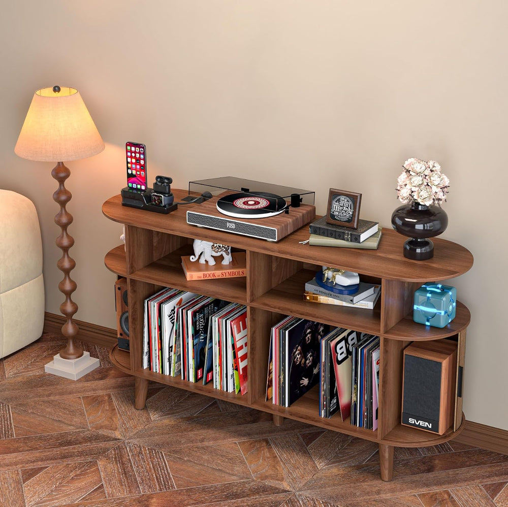 LUVIOHOME Large Round Record Player Stand with Charging Station & USB Por...
