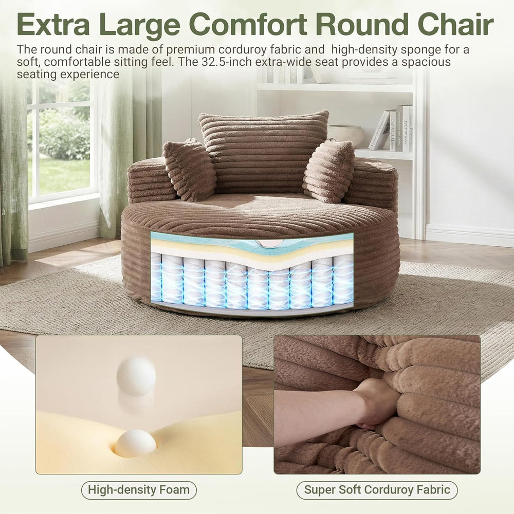 55''Oversized Round Chair Lounge Chaise Indoor, Modern Upholstered Co...