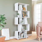 Manhattan Comfort Petrolina Bookshelf with 5 Zig-Zag Cubbies & Open Shelves, Unique Mid Century Modern Bookcase, Ideal for Living Room, Office, Bedroom, Display Ornaments, Trophies, Photos, White