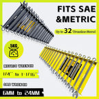 KJE 2Pack Magnetic Wrench Organizer, 32-Slot Wrench Rack Tool Trays, Magnetic Wrench Set Holder SAE(1/4" - 1-1/16") and Metric(6MM-24MM)