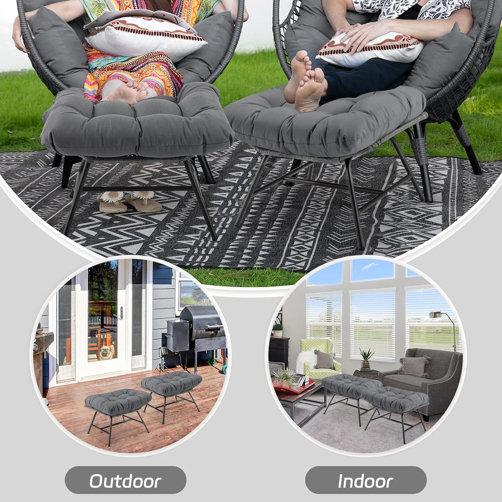 BULEXYARD 2 Pieces Outdoor Patio Ottomans, Multipurpose All Weather PE Rattan...