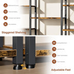 Shintenchi Triple Column 5 Tier Bookshelf, Industrial Large Bookcase Display Shelves, Large Etagere Bookshelf,Wide Book Shelf Book Case for Home & Office, Rustic Brown