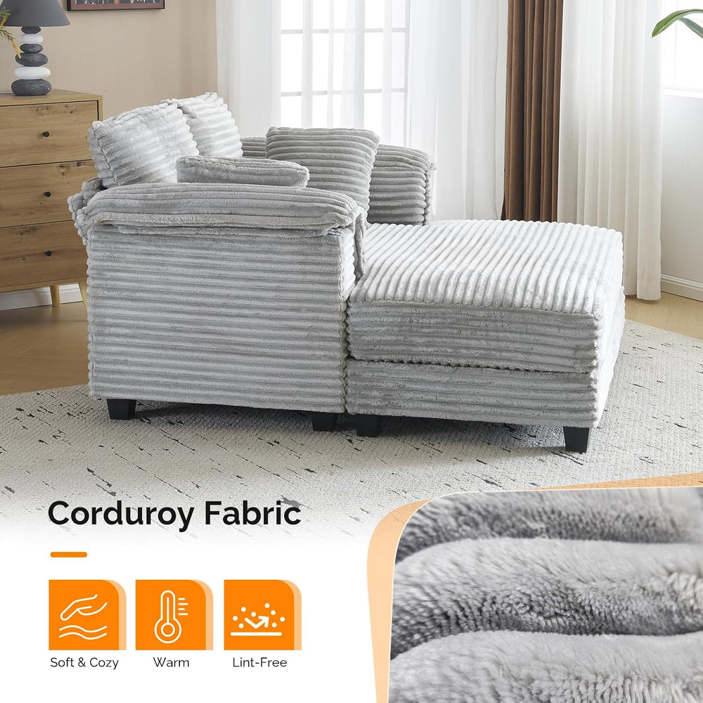 VINGLI 56" Oversized Chaise Lounge Chair, Light Grey Comfy Corduroy Chai...