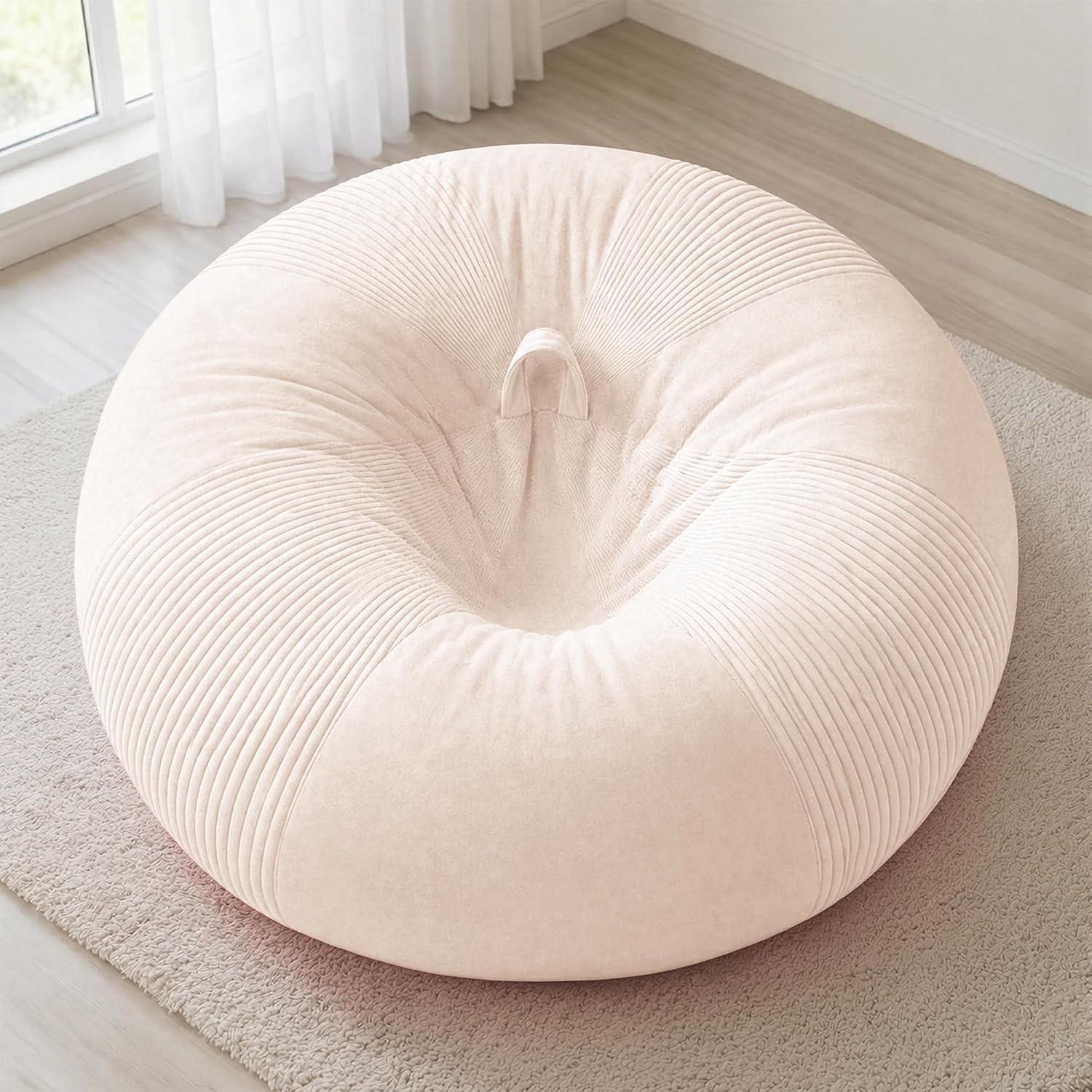 Homguava 4FT Bean Bag Chairs for Adults Teardrop BeanBag Chair Comfy Memory Foam Bean Bags Two-Tone Distressed Velvet&Corduroy Washable Cover for Living Room, Home (Corduroy, White)