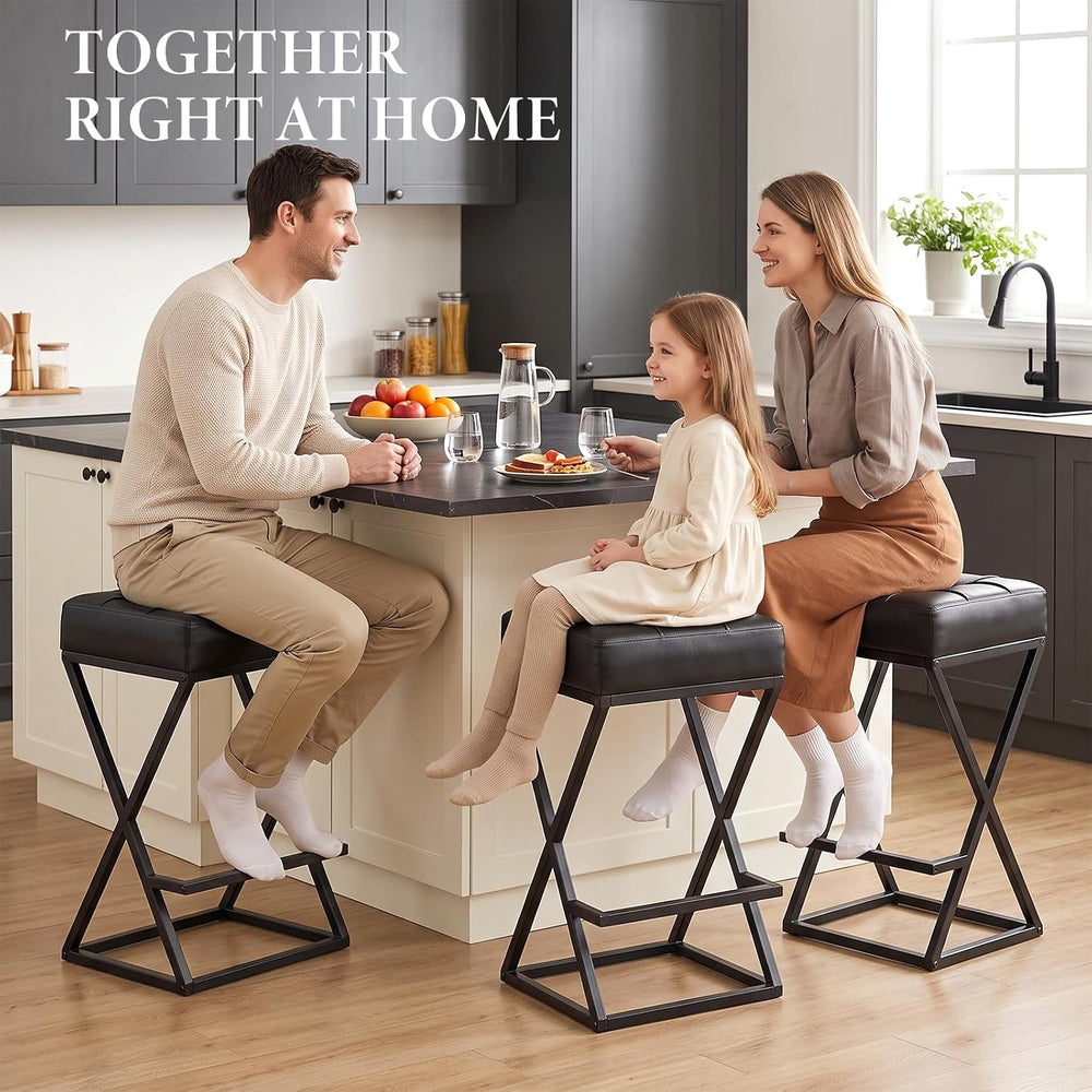 Bar Stools Set of 4, 26 Inch Counter Height Stool Faux Leather Black