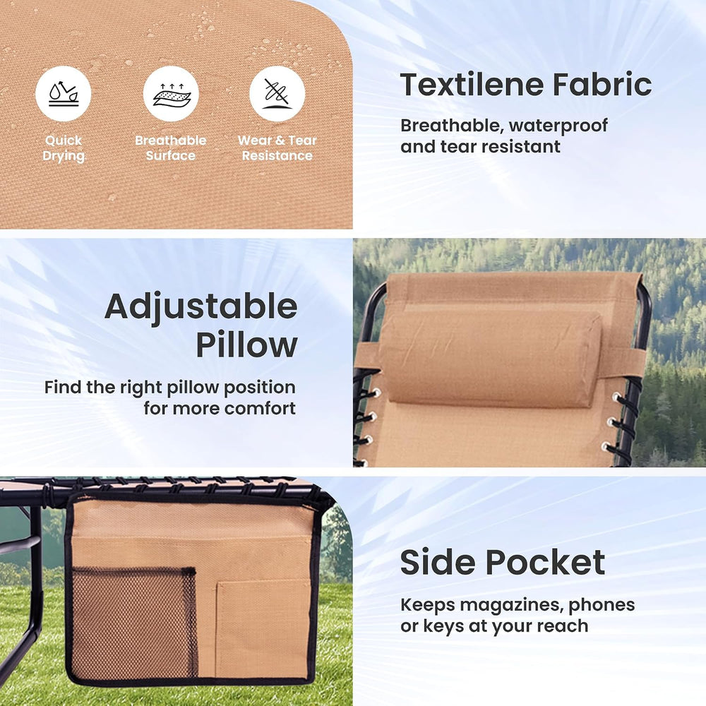 2 Pack Outdoor Folding Chaise Lounge 5-Position Adjustable Recliner 400LB Hea...