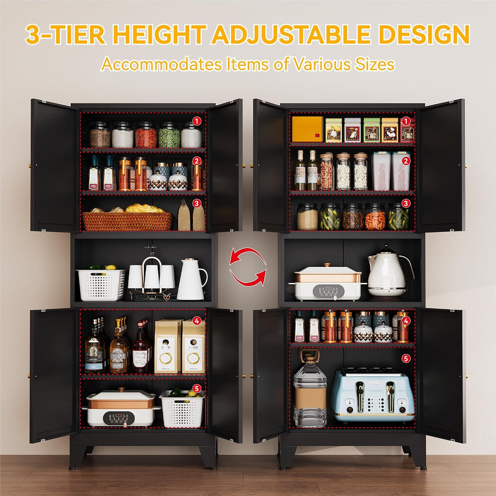 YAUWOH 69" Tall Metal Pantry Cabinet with Microwave Shelf, 4 Doors &...
