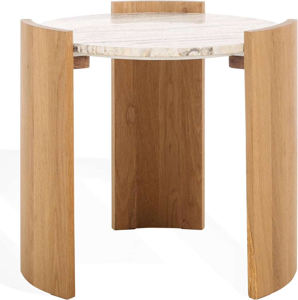 SAFAVIEH Couture Collection - Damarcus Travertine & Solid Wood Accent Tab...