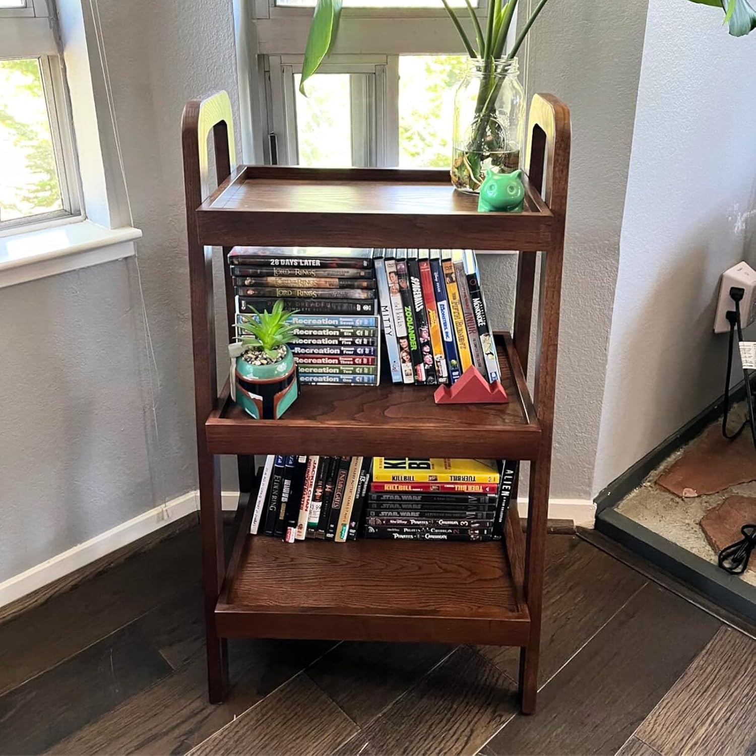 Solid Wood Ladder Shelf, 3 Tier Open Bookcase Storage Shelf | Space-saving vertical organizer, stable ladder structure, display solution for books, plants, decor and household essentials
