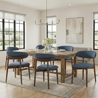 Dining Room Chairs Set of 6, Upholstered Farmhouse Dining Chairs, Modern Fabric Kitchen Chairs with Solid Wood Leg,Blue