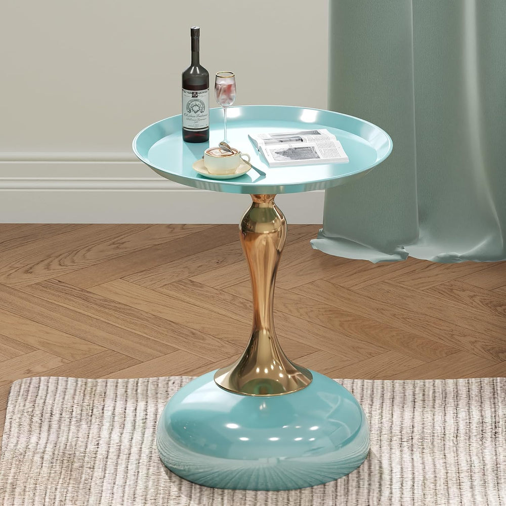 1-Pack Light Green Sleek Hourglass Side Table - Glossy Finish & Metallic ...