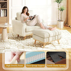 Vesgantti 38.5" Accent Chair with Movable Ottoman, Comfy Corduroy Armchair with Spring Cushion, Reading Chair with Ottoman, Modern Single Sofa for Living Room, Bedroom and Apartment, Beige