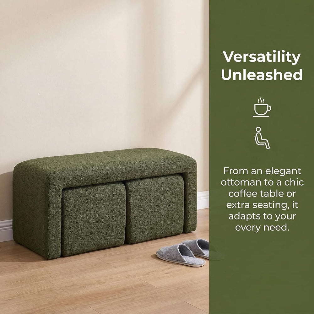 LukeAlon 3-Piece Nesting Ottoman Bench Set, 40.5" Wide Upholstered End o...