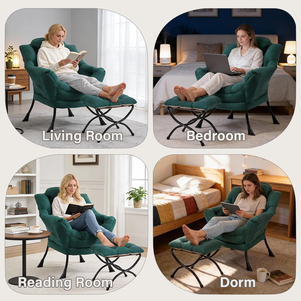 Modern Lazy Chair with Ottoman, Comfy Accent Reading Chair for Living Room